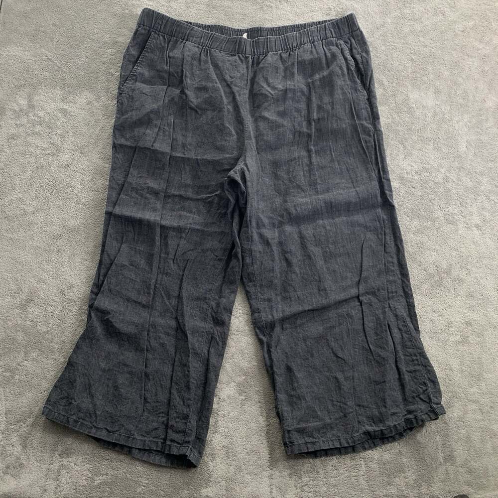 Eileen Fisher Pants Women 1X Pull On Faded Black Capsule Minimalist Linen Boho - Picture 2 of 11